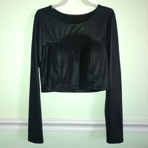 NWOT black faux leather crop top with cut out